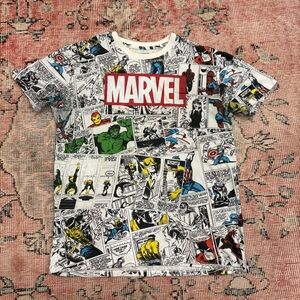 Marvel Comics Shirt Mens Large White Black All Over Print Graphic Tee Crewneck